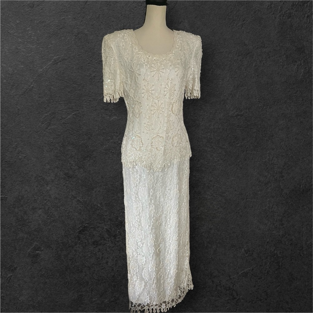 ***SOLD***Stunning Scala Pearl Beaded Full Length Scalloped Wedding/Evening